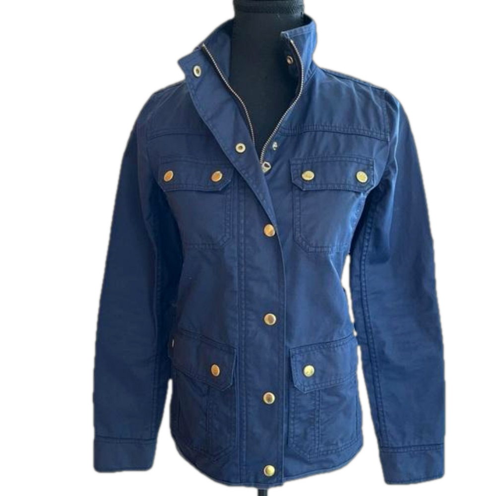 J. CREW Downtown Field Cotton Jacket Zip Snaps Front Utility Military Style